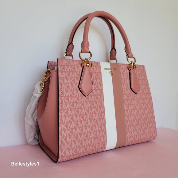 MICHAEL KORS Marilyn Medium Signature Logo Satchel-Sunrise Rose Multi ⭐ - Picture 3 of 16
